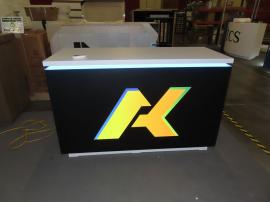 MOD-1599 Custom Counter with Programmable RGB LED Accent Lights, Backlit Acrylic Logo, and Locking Storage